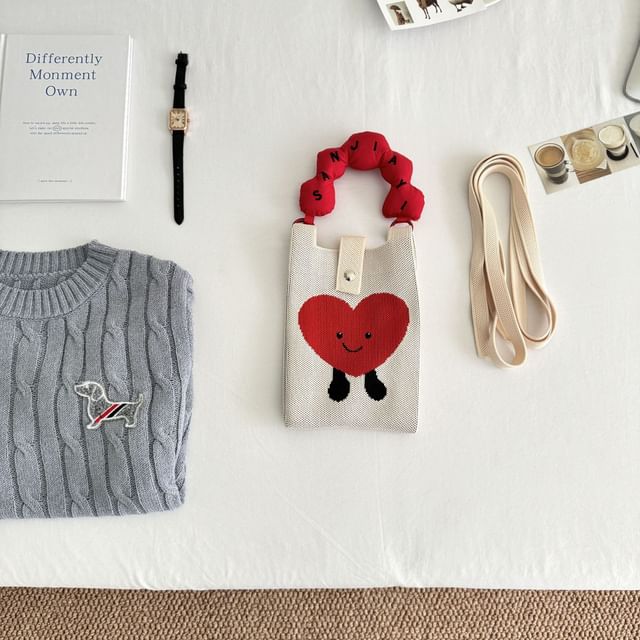 Cartoon Handle Top Crossbody Print Knit Donut Bag