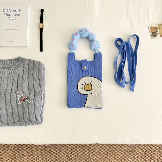 Cartoon Handle Top Crossbody Print Knit Donut Bag