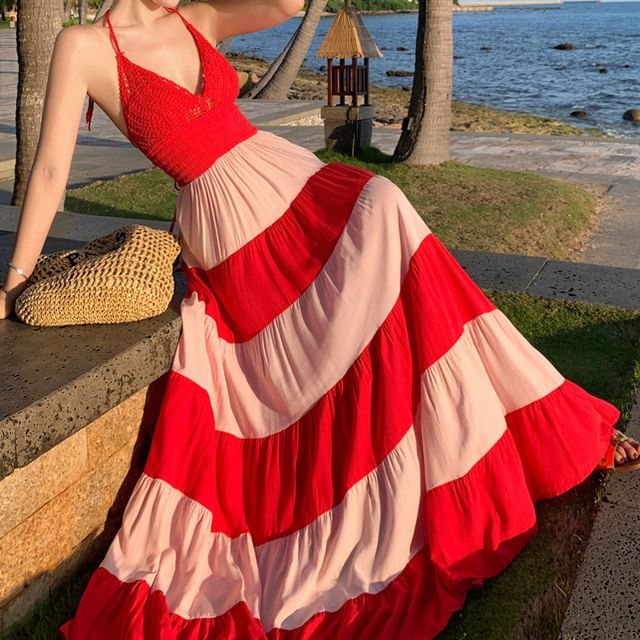 Striped Halter Maxi Sundress