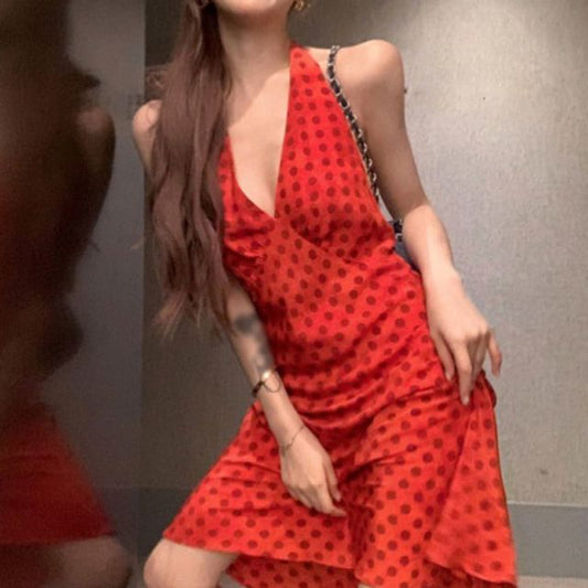 Smock Dress V-Neck Halter Dotted