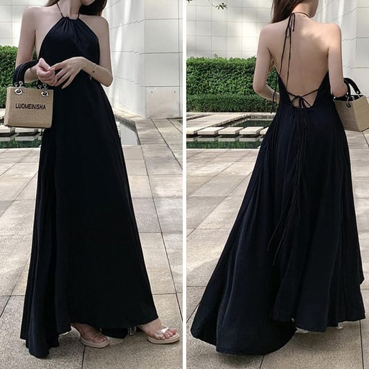 Halter Sundress Strappy Maxi Plain