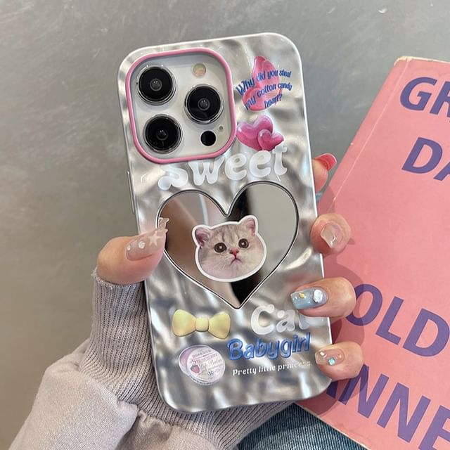 Heart Phone Mirrored Cat Case