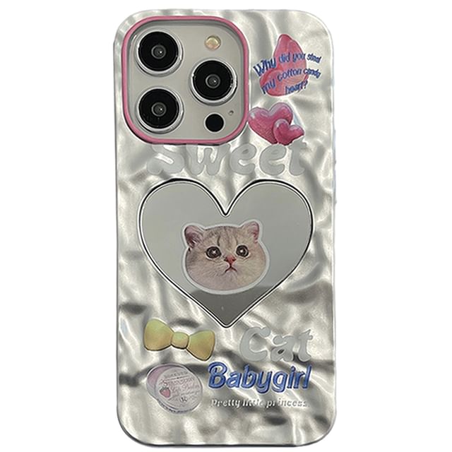 Heart Phone Mirrored Cat Case