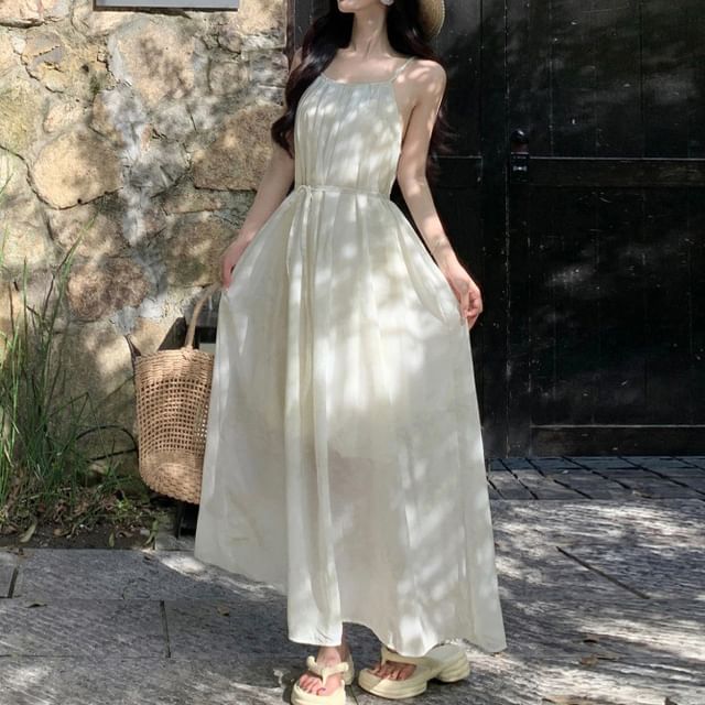 A-Line Spaghetti Dress Maxi Plain Strap