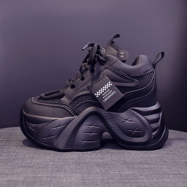 Sneakers Platform Mesh Panel Lace-Up