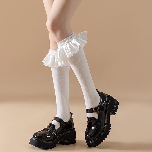 Plain Ruffle Tall Socks