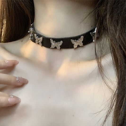 Faux Butterfly Choker Leather