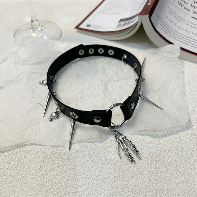 Leather Faux Halloween Pendant Choker