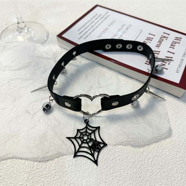 Leather Faux Halloween Pendant Choker