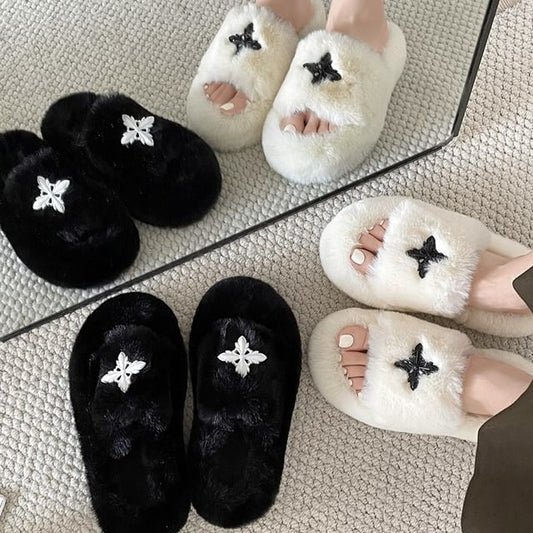 Cross Accent Fluffy Slippers