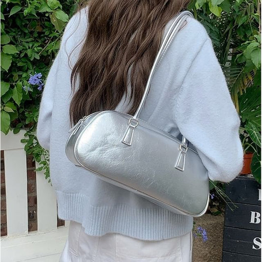 Plain Shoulder Leather Bag Faux