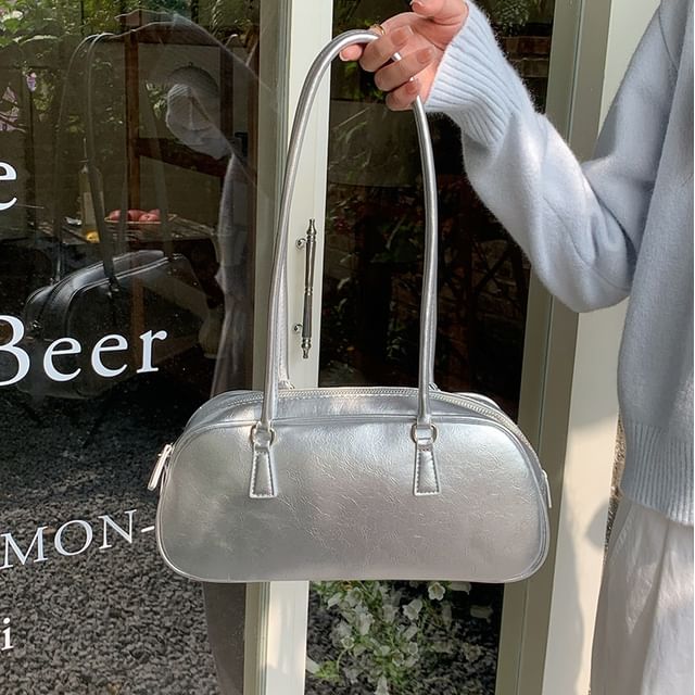 Plain Shoulder Leather Bag Faux
