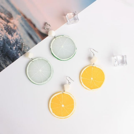 Earring Lemon / Clip On Slice Drop