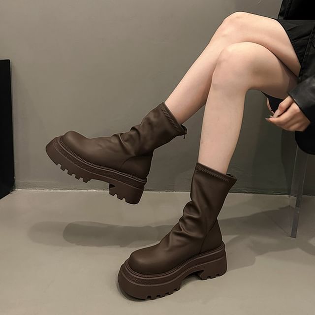Sock Boots Plain Short Platform
