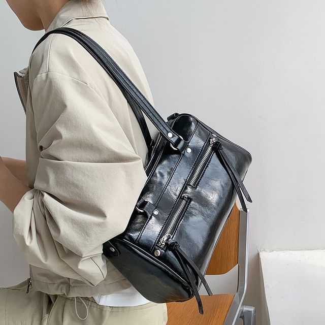 Plain Faux Bag Tote Leather