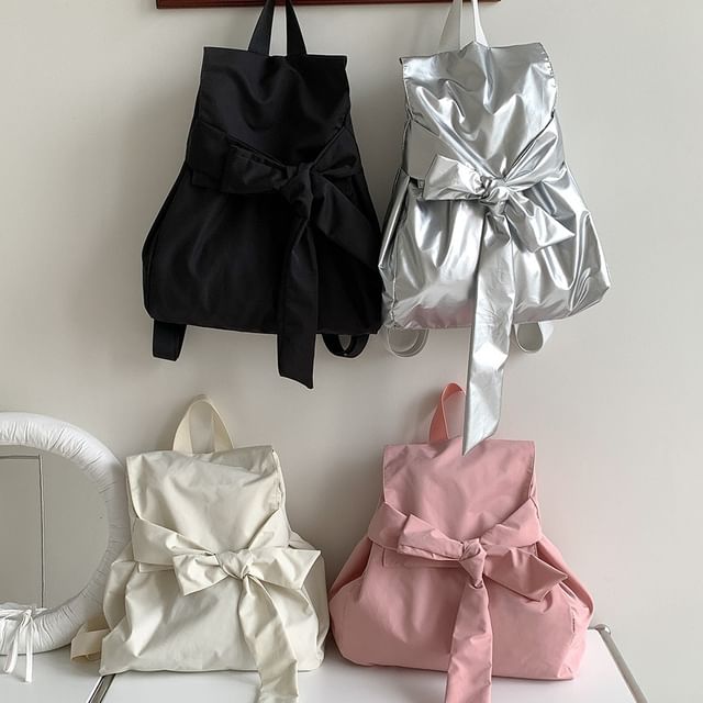 Backpack Nylon Plain Flap Bow
