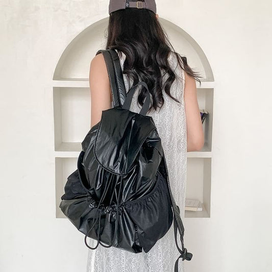 Nylon Flap Plain Backpack Drawstring