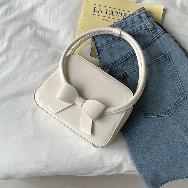 Leather Faux Accent Plain Handbag Bow