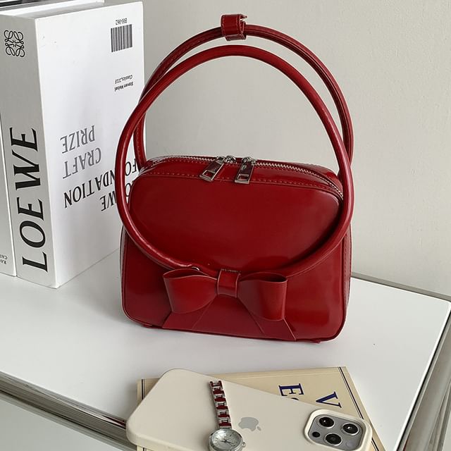 Leather Faux Accent Plain Handbag Bow