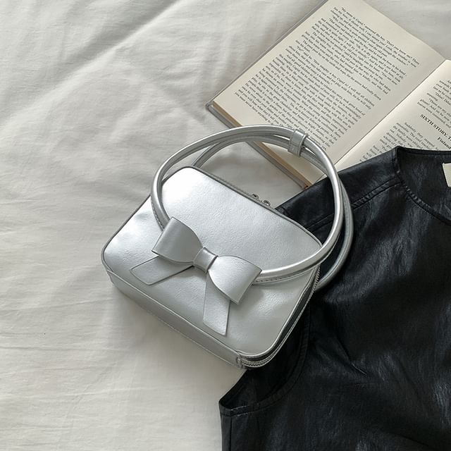 Leather Faux Accent Plain Handbag Bow