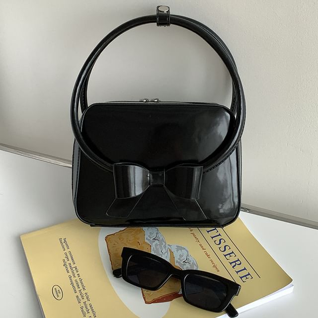 Leather Faux Accent Plain Handbag Bow