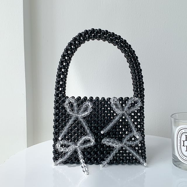 Bow Beaded Accent Handbag