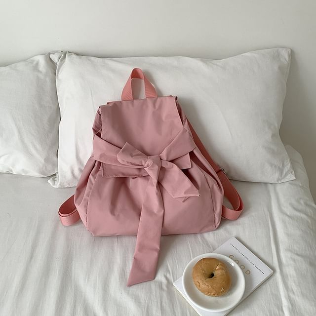 Backpack Nylon Plain Flap Bow