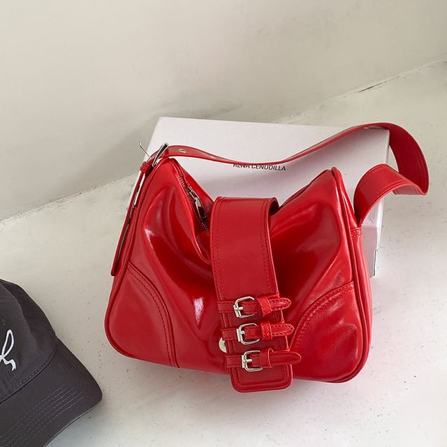 Plain Bag Shoulder Leather Faux Buckled