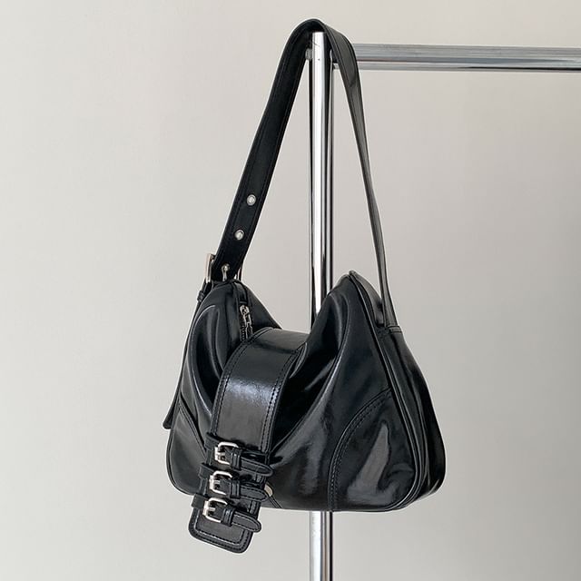 Plain Bag Shoulder Leather Faux Buckled