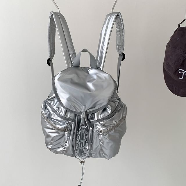 Drawstring Plain Backpack Flap