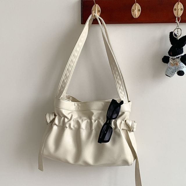 Faux Leather Drawstring Plain Bag Tote