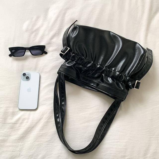 Faux Leather Drawstring Plain Bag Tote