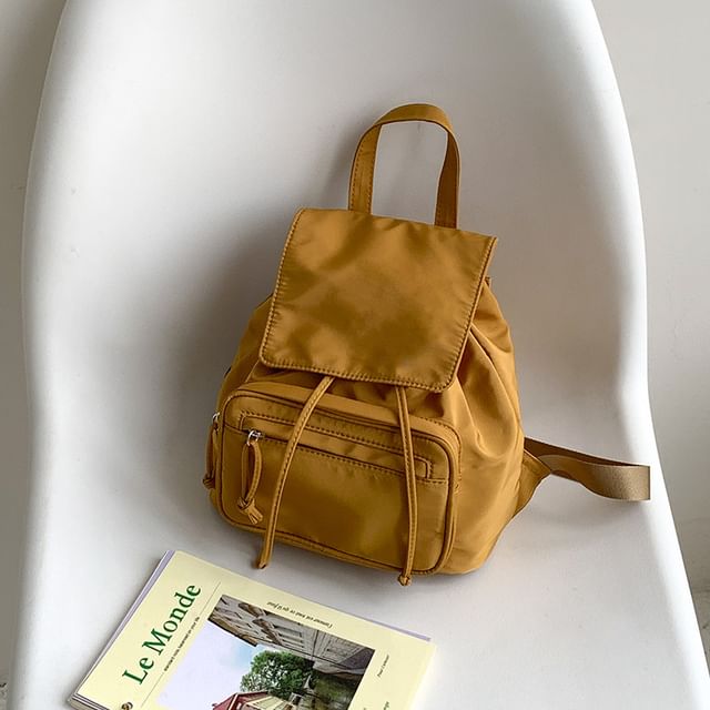 Nylon Flap Backpack Plain Drawstring