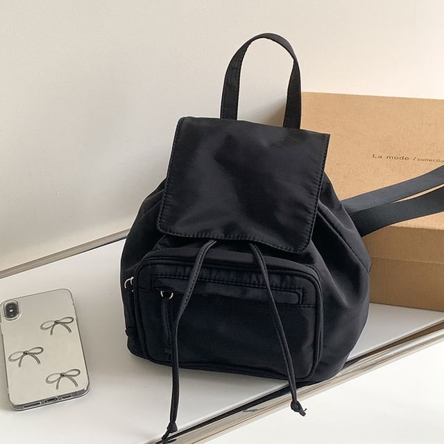 Nylon Flap Backpack Plain Drawstring