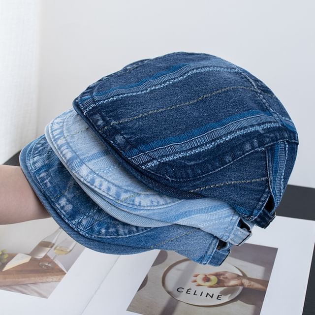 Washed Striped Denim Flat Cap