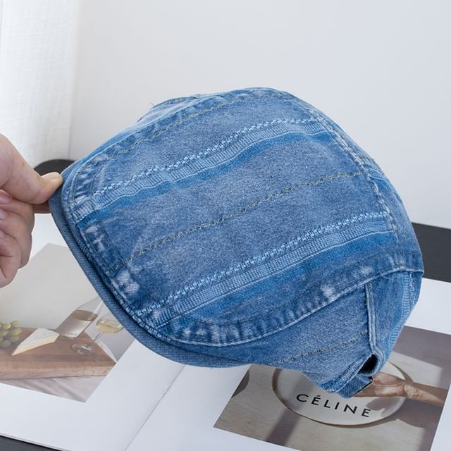 Washed Striped Denim Flat Cap