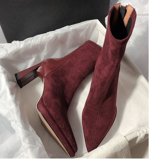 Heel Short Chunky Pointy Boots