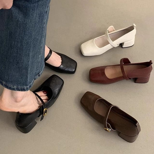 Mary Chunky Heel Square-Toe Jane Shoes