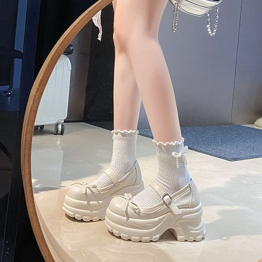 Shoes Accent Jane Faux Bow Platform Mary Leather