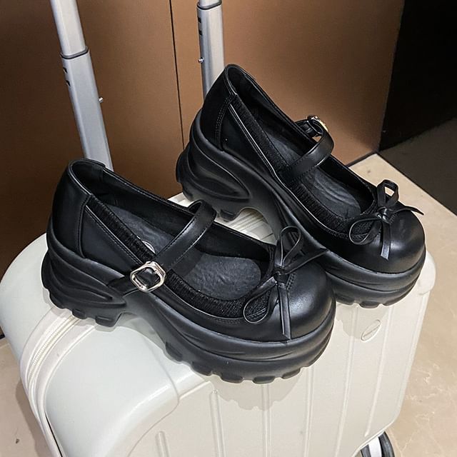 Shoes Accent Jane Faux Bow Platform Mary Leather