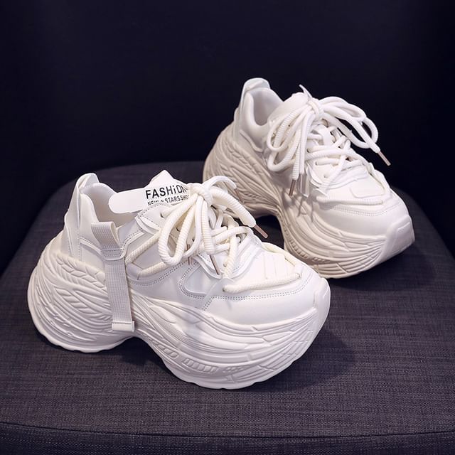 Lace-Up Leather Sneakers Platform Plain Faux