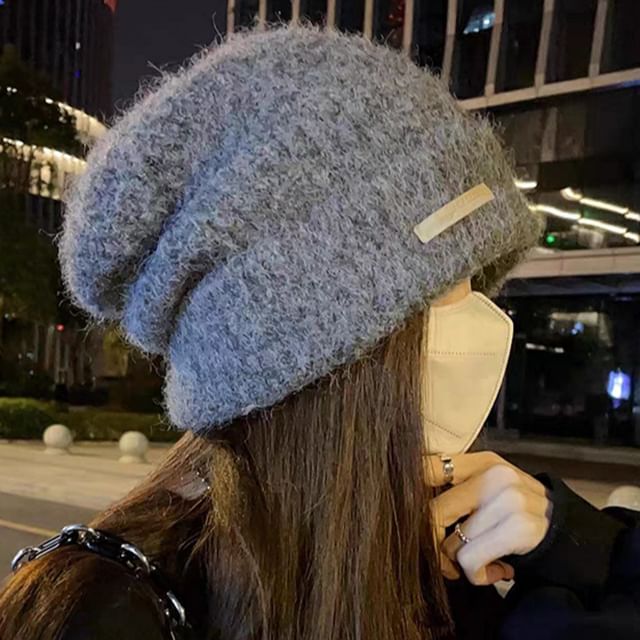 Fuzzy Plain Beanie Knit