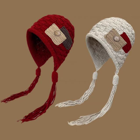 Color Tassel Block Beanie