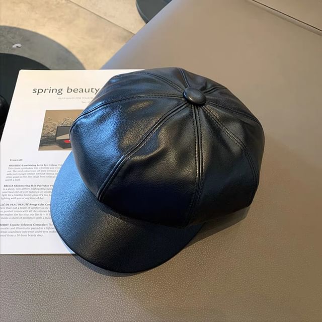 Leather Newsboy Cap Faux Plain