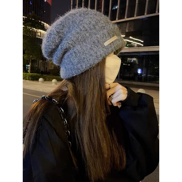 Fuzzy Plain Beanie Knit