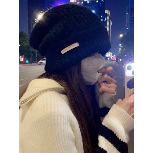 Fuzzy Plain Beanie Knit