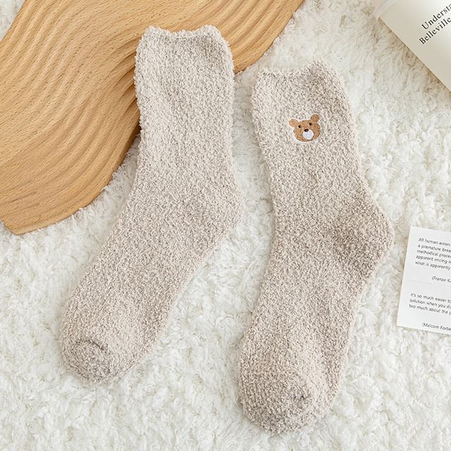 Bear Embroidered Fleece Socks