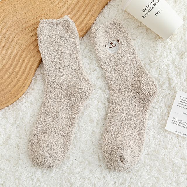 Bear Embroidered Fleece Socks