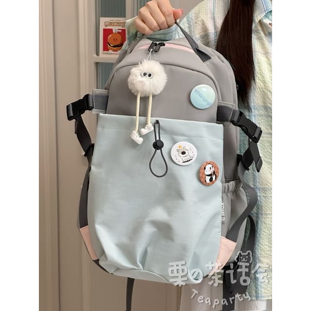 Two Tone Drawstring Laptop Backpack / Badge / Bag Charm / Set