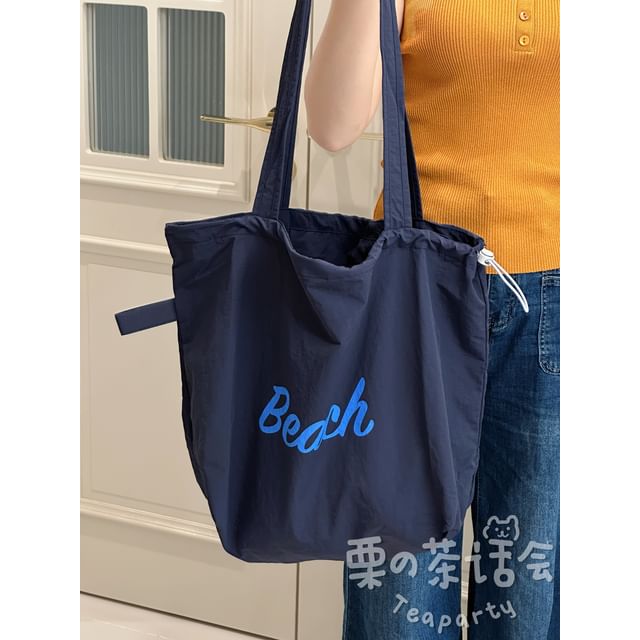 Lettering Print Drawstring Tote Bag / Bag Charm / Set